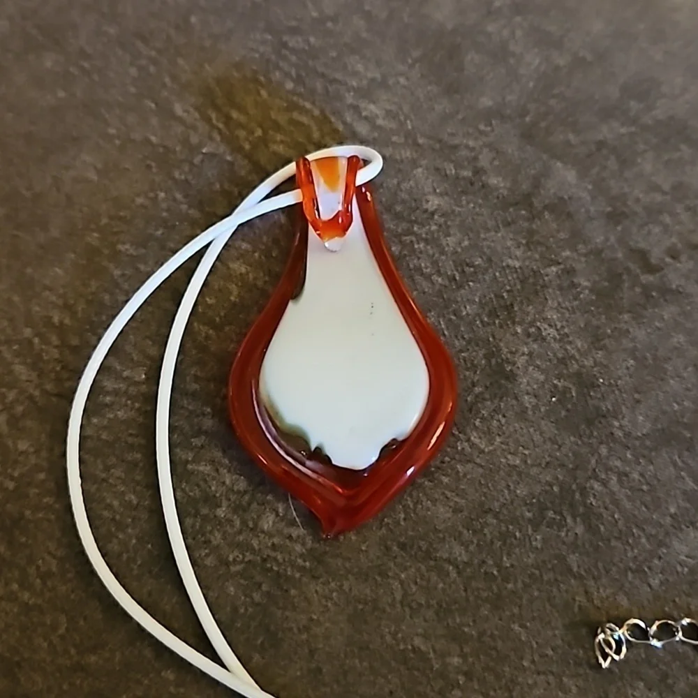 MURANO Orange Handblown Glass Pendant Rope Necklace